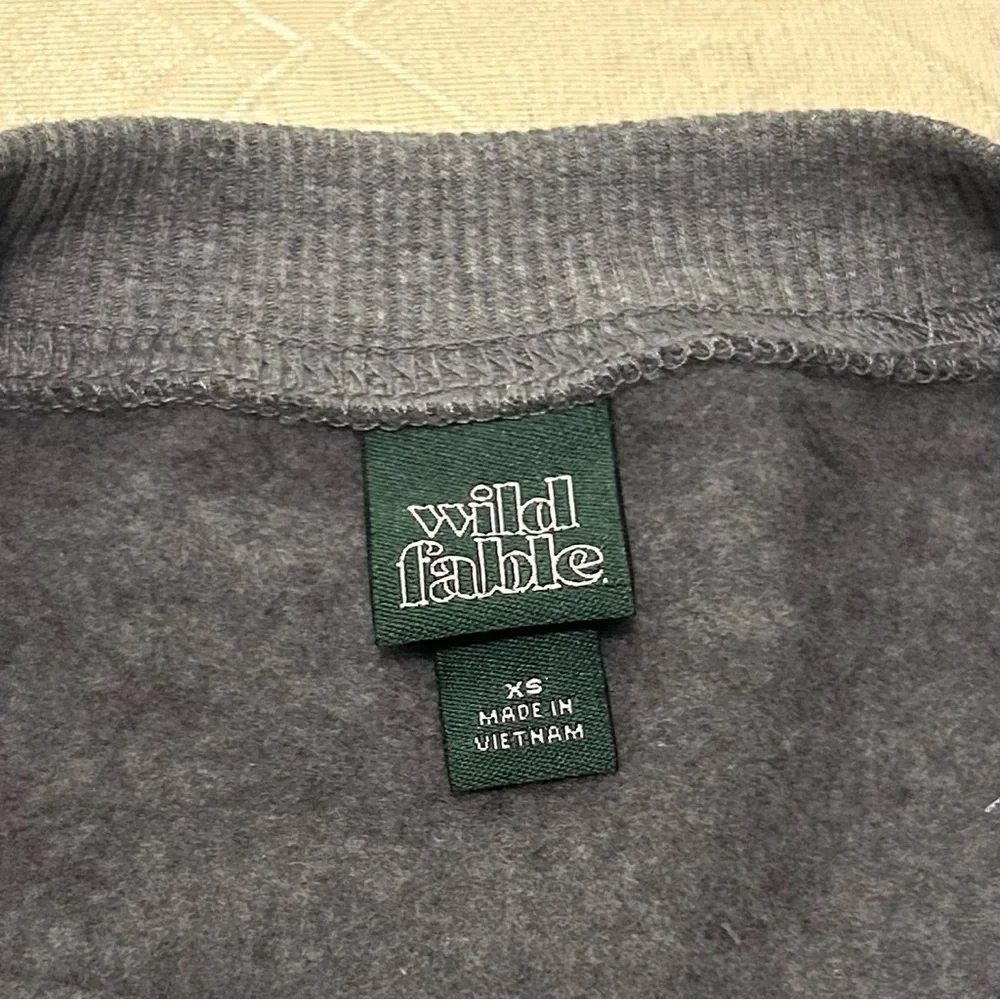 Wild Fable Wild Grey Cropped Raw Hem Crewneck Sweatshirt Pullover Boxy Cozy XS - Picture 3 of 9